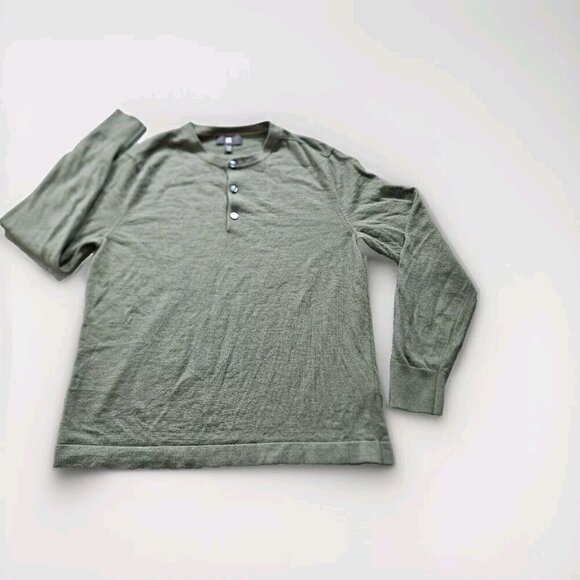 BR Banana Republic Sweater Mens L Khaki LS Henley Merino Wool Classic Cottagcore - Picture 1 of 11
